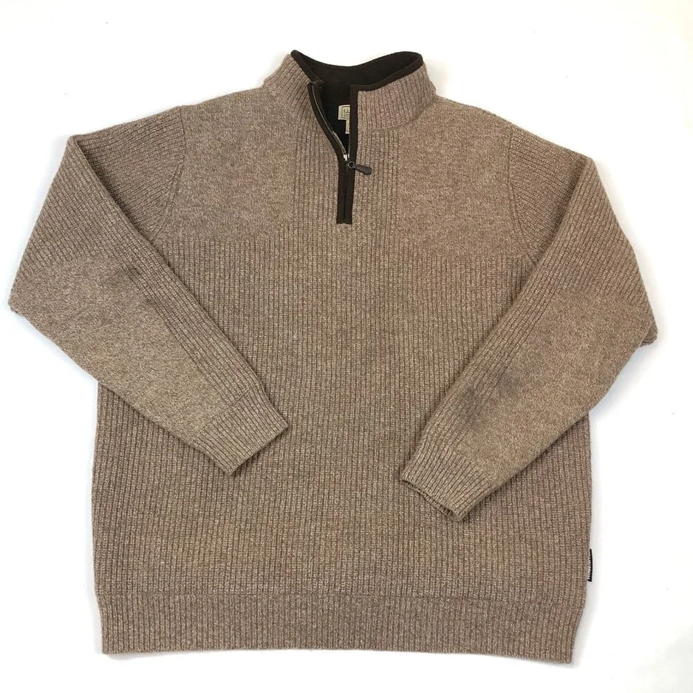 LL Bean Mens Merino Lambs Wool 1/4 Zip Windstopper Waterfowl Sweater Large Tall - Picture 6 of 11